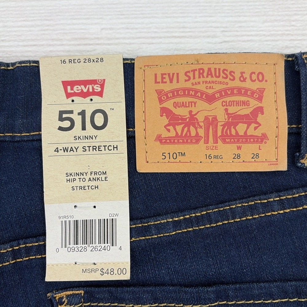 NWT Levi Strauss Teens 16 Reg 510 Dark Denim Stretch Hip To Ankle Skinny Jeans - Picture 15 of 16